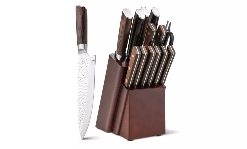 Costway Kitchen Knife Set 15pcs Stainless Steel Knife Block Set Ergonomic Handle