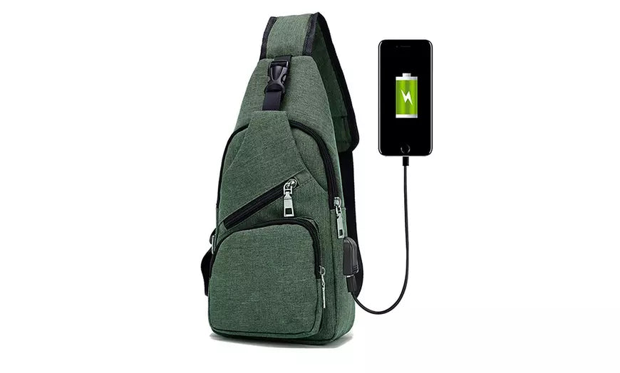 Unisex Crossbody Chest Sling Bag for Travel Sport Hiking with USB Charger Port