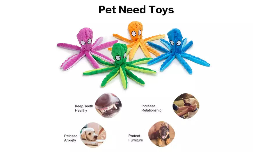 Dog Squeaky Toys Octopus - No Stuffing Crinkle Plush Dog Toys for Puppy Teething