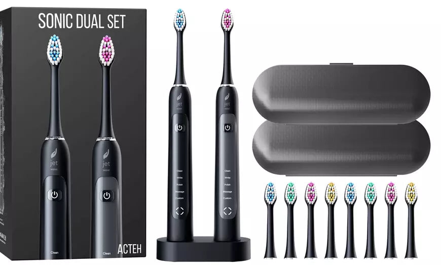 Acteh Sonic Toothbrush Set with 5 Modes, 2-Min. Timer, Charging Base and 8 heads