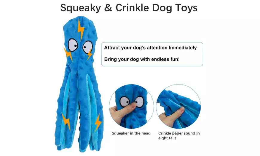 Dog Squeaky Toys Octopus - No Stuffing Crinkle Plush Dog Toys for Puppy Teething