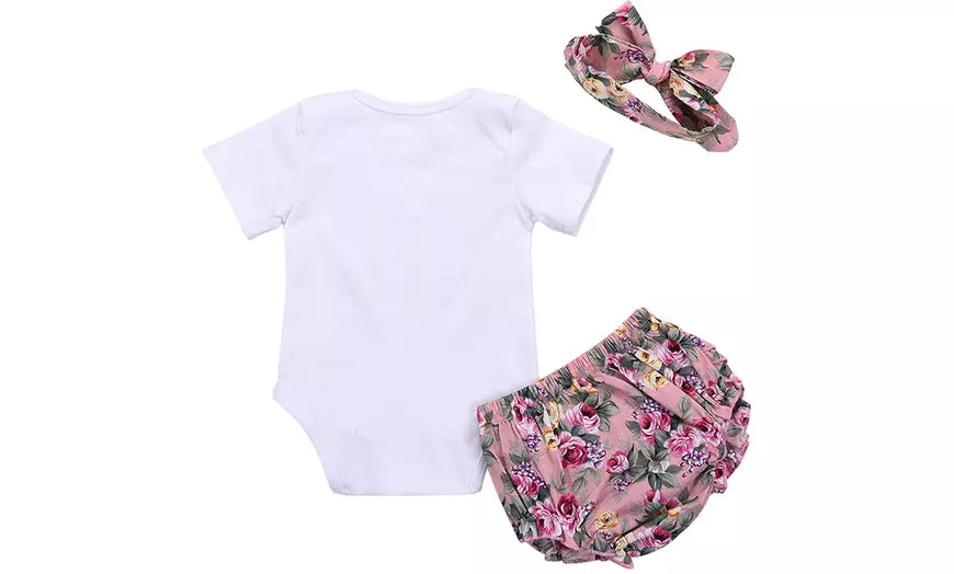 Baby Girls Summer Clothes Romper Bodysuit Jumpsuit Headscarf Pants Set