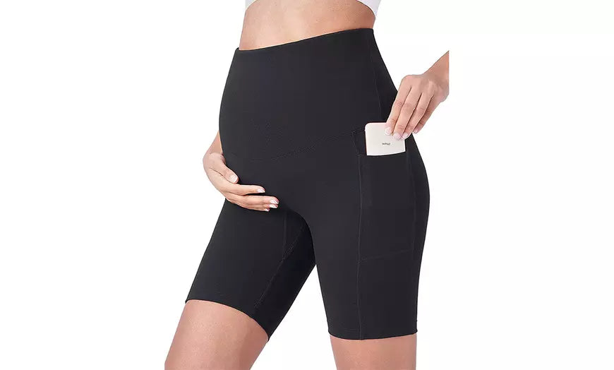 Women's Maternity Over The Belly Bump Workout Running Active Yoga Shorts Pants