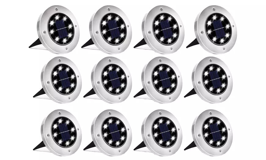 8 LED Solar Ground Lights Outdoor Solar Disk Lights Waterproof In-Ground Lights