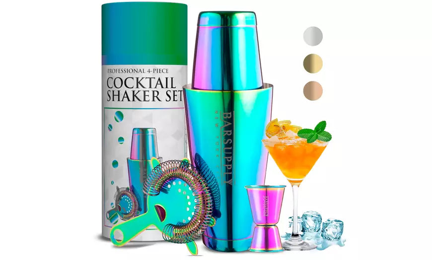 Professional 4-Piece Boston Cocktail Shaker Set