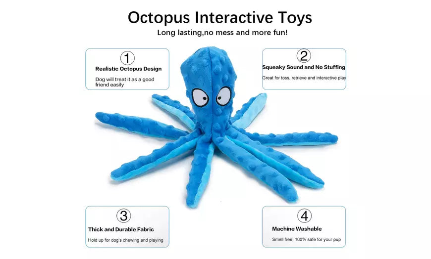 Dog Squeaky Toys Octopus - No Stuffing Crinkle Plush Dog Toys for Puppy Teething