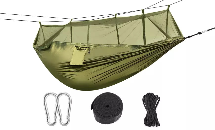 Double Camping Hammock w/ Mosquito Net 2-Person Portable Nylon Hammock