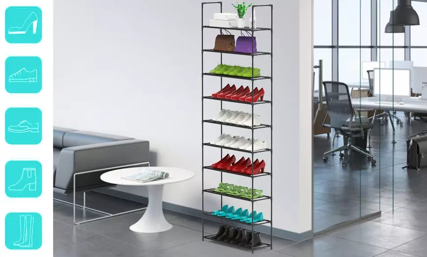 10-Tier Shoe Rack Shoe Shelf Storage Organizer with Detachable Shelves