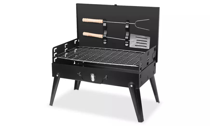 NewHome 16" Portable Foldable Tabletop Charcoal Barbecue Grill w/ Fork & Spatula