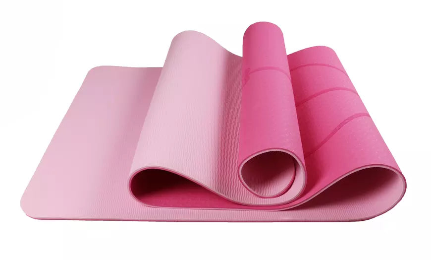 72" x 24" Exercise Yoga Mat Pilates 1/4" Thick 6MM Two Tone W/Strap TPE Non Slip