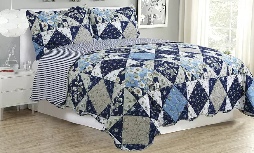 Melissa & Kim - 3 Piece Reversible Quilt Bedspread Set - Assorted