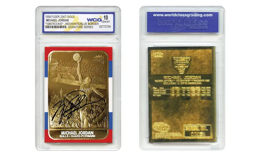 1998 Michael Jordan Fleer '86 Rookie 23K Gold Card R/W/B Signature Series GM-10