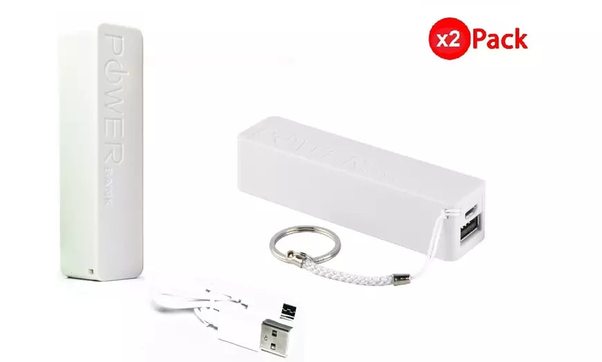 3000 mAh Mobile Power Bank Portable Fast Charger with Keychain Twin Pack