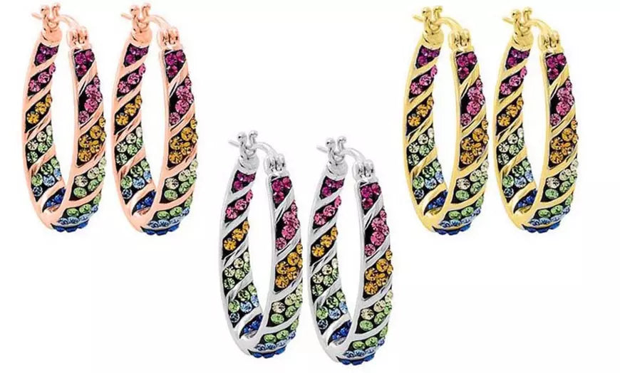 Multi Color Rainbow Hoop Earrings Made With Crystals From Swarovski
