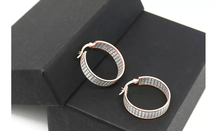 Sterling Silver 3 Row Hoop Earrings Made With Crystals From Swarovski
