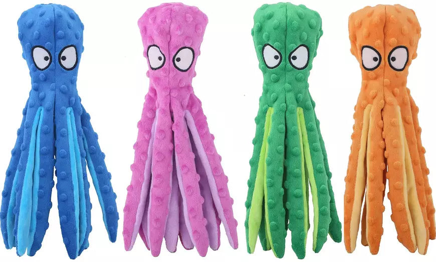 Dog Squeaky Toys Octopus - No Stuffing Crinkle Plush Dog Toys for Puppy Teething