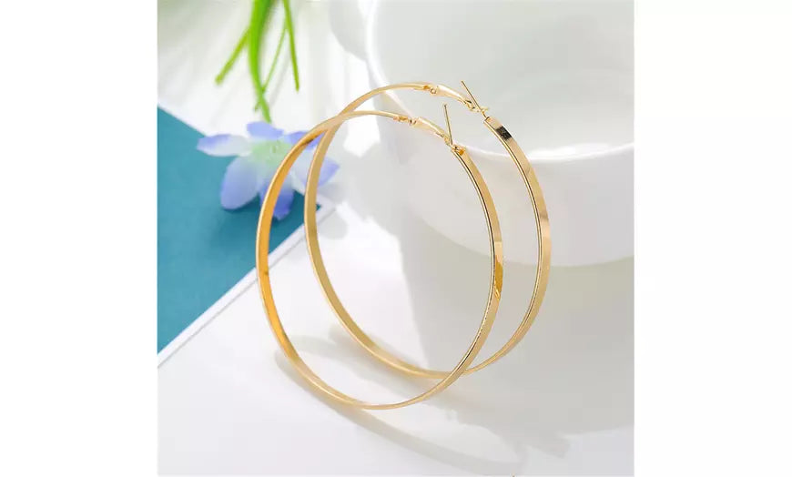 14k Gold Large Plated Hoop Earring with Omega Closure