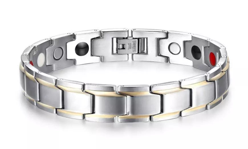 Men's Stainless Steel Double Row Magnetic Therapy Bracelet