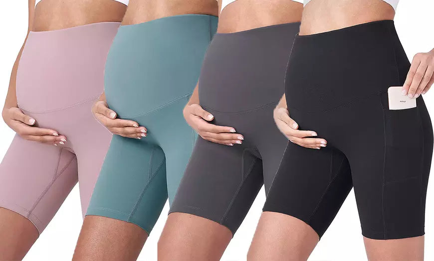 Women's Maternity Over The Belly Bump Workout Running Active Yoga Shorts Pants