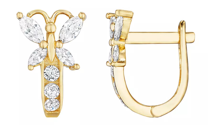 14K Yellow Gold-Plated Kids' Butterfly Crystal Earrings