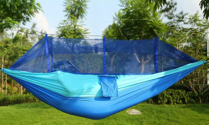 Double Camping Hammock w/ Mosquito Net 2-Person Portable Nylon Hammock