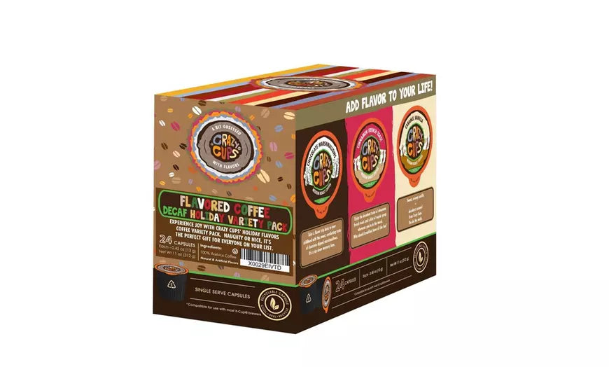 Crazy Cups Decaf Holiday Variety Pack Hot or Iced Coffee K Cups, 24 or 72 Count