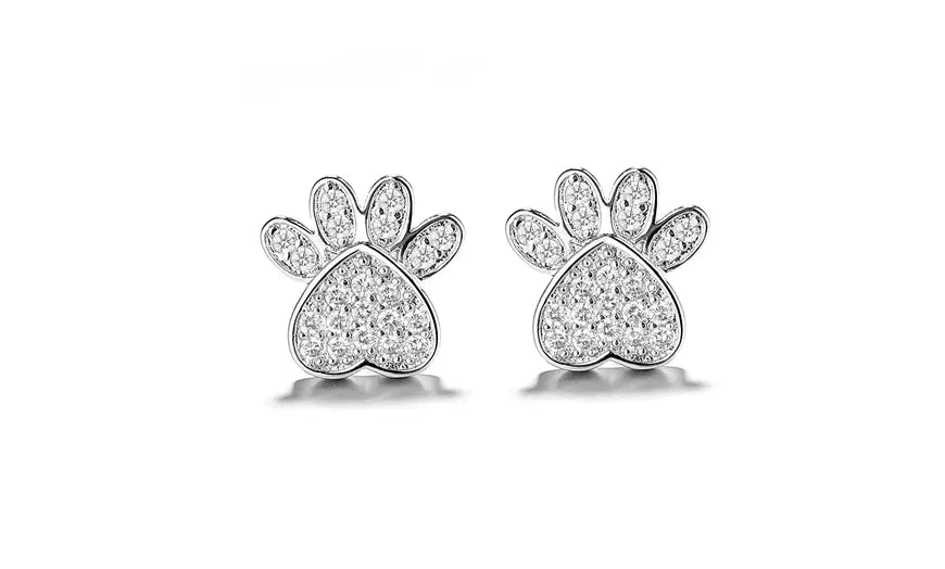 Sterling Silver Paw Stud Earrings with crystals from Swarovski