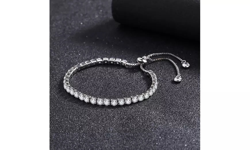 14K White Gold Plated Adjustable Tennis Bracelets with crystals from Swarovski