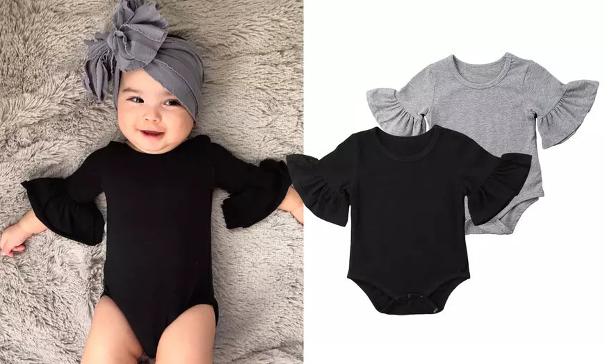 Newborn Baby Girl Clothes Flared Sleeve Romper Jumpsuit Cotton Outfits