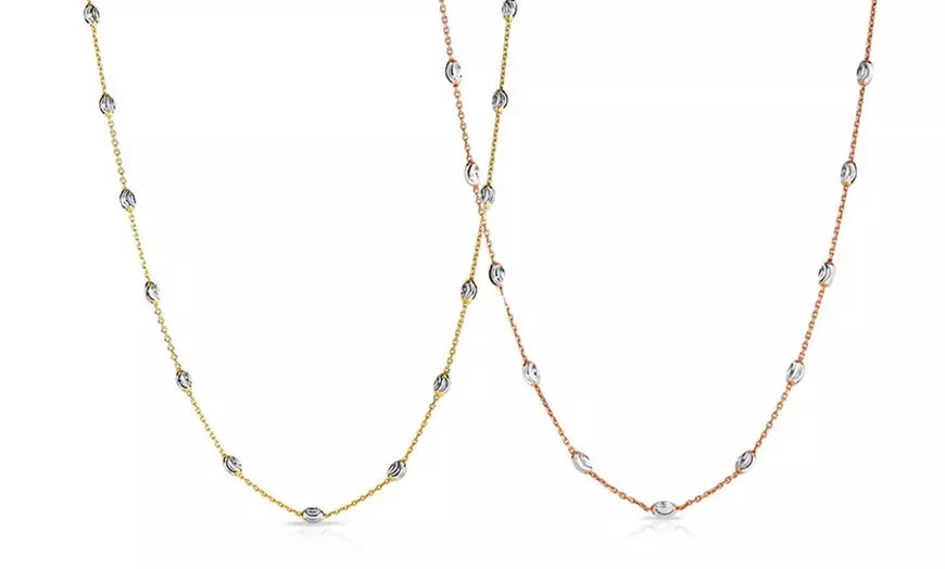 Italian Sterling Silver 2 Tone Station Necklace in 18k Gold or 18k Rose Gold