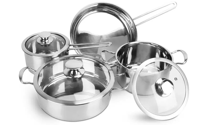 NewHome Stainless Steel Cookware Set Kitchen Induction Pots Pans Set (7-Piece)