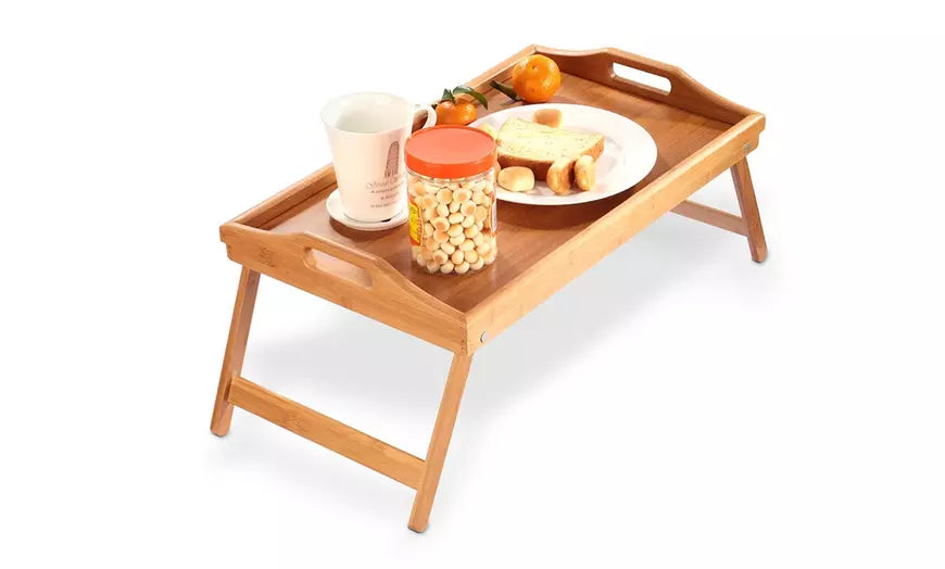 Bamboo Breakfast Tray Bed Tray Table Foldable Serving Tray w/ Handles