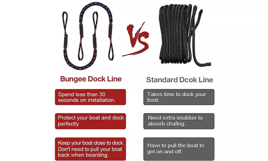 Boat Dock Line Bungee Cords with Hooks Stretch Boating Accessories (2 Rope)