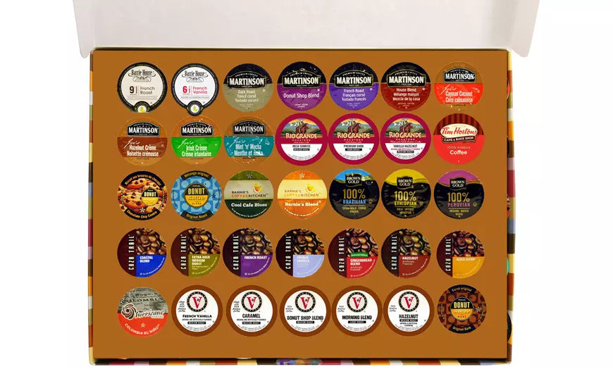 Holiday Gift Sampler Pack for Keurig K cup brewers, including Coffee, Tea, Cappu