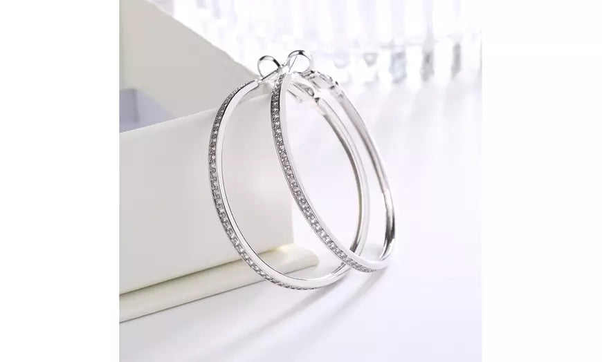 14K Gold or Rhodium Plated Large Hoop Earrings with crystals from Swarovski