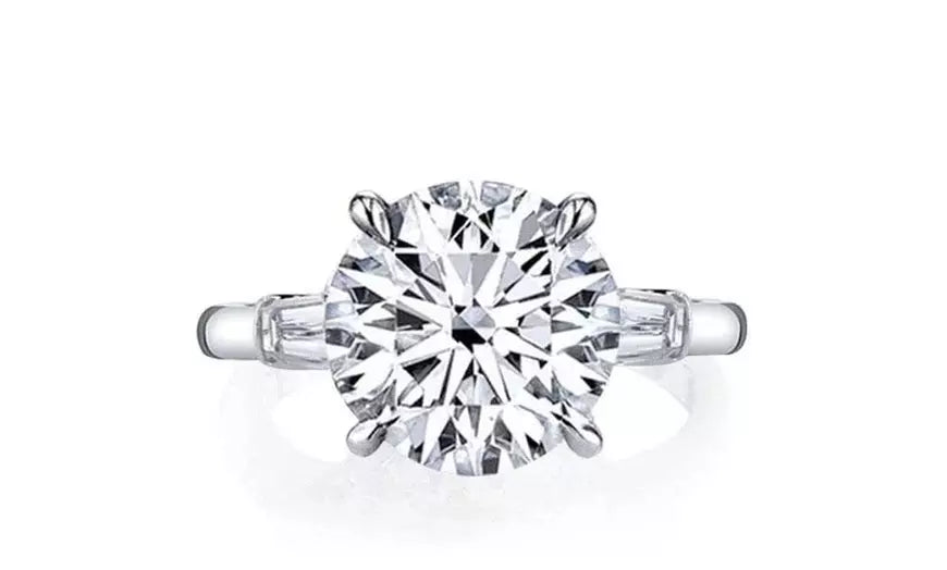 Cubic Zirconia Round Cut Bridal Ring With Baguette Cut Side Stones