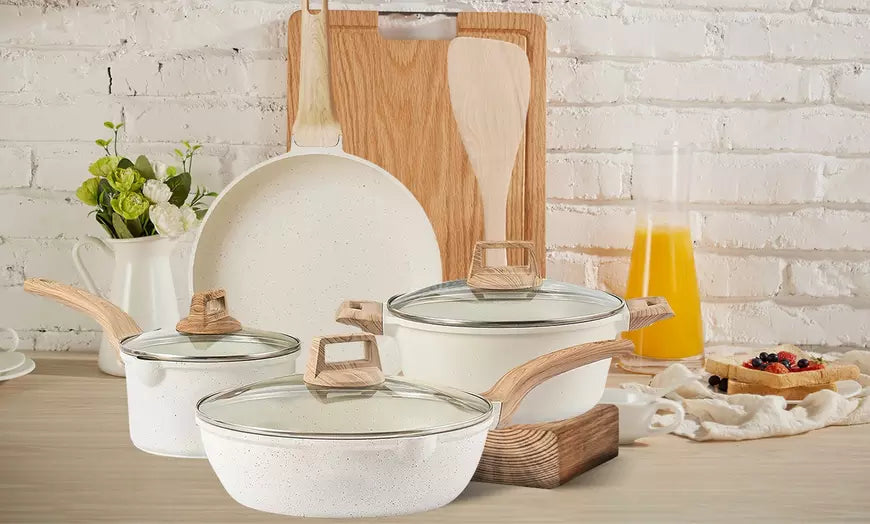 NewHome Non-Stick Granite Cookware Set Kitchen Induction Pots Pans Set (8-Piece)