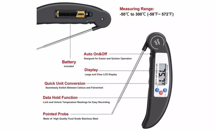 Instant Read Meat Thermometer Digital Waterproof Thermometer with Backlight LCD