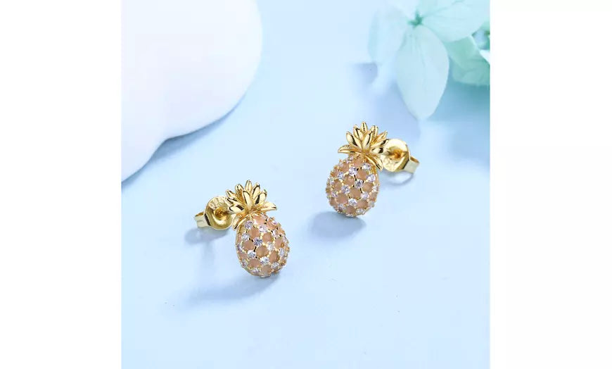 18k Gold Pineapple Studs with crystals from Swarovski