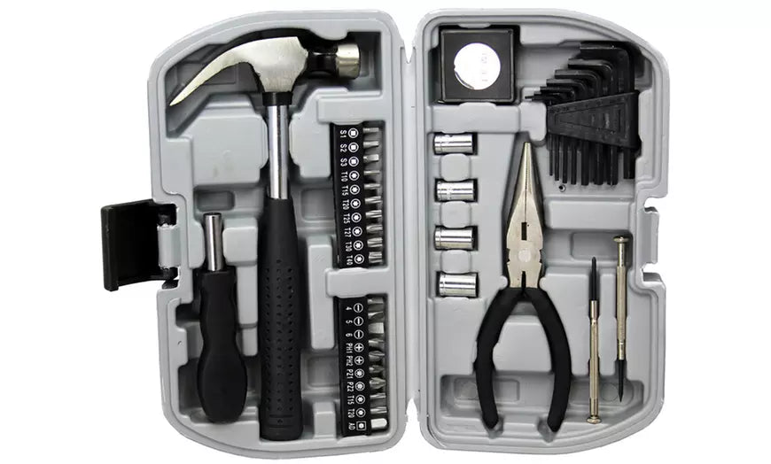 142-Piece Household Hand Tool Set with Plastic Toolbox Storage Carrying Case
