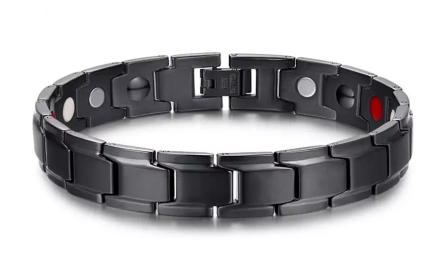 Men's Stainless Steel Double Row Magnetic Therapy Bracelet