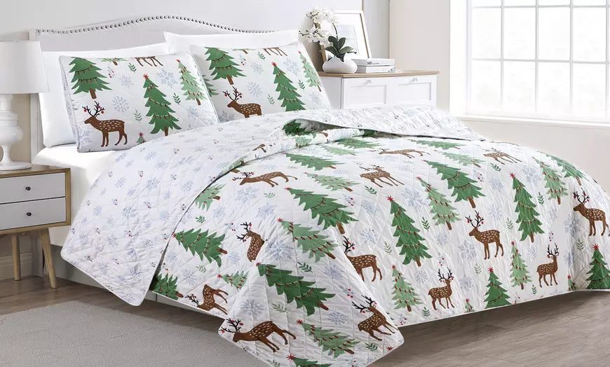 Reversible Winter Holiday Quilt Set (2- or 3-Piece)