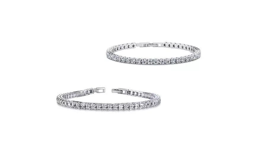 Set of 2 Round and Princess Tennis Bracelets With Crystals By Swarovski