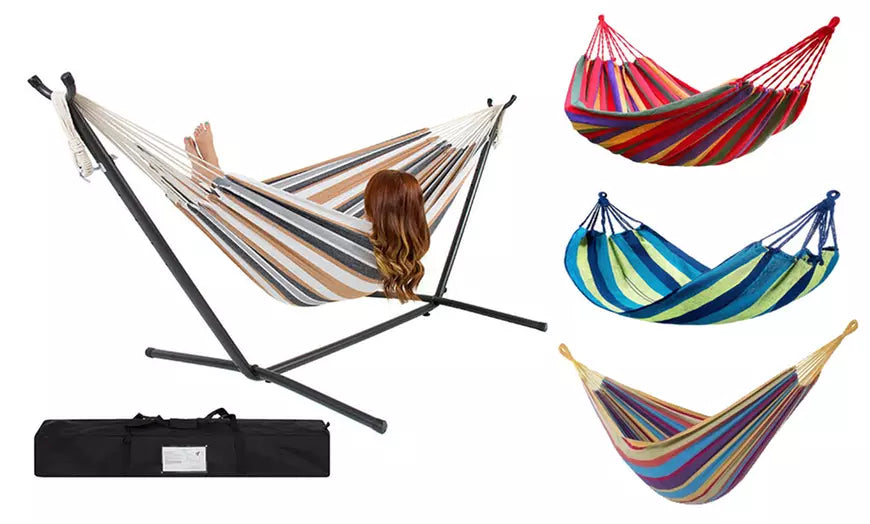 Outdoor Double Person Woven Cotton Hammock With Or Without Stand