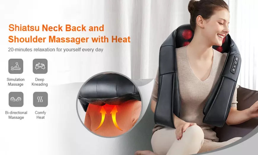 Shiatsu Neck & Shoulder Massager Deep Kneading Massage Pillow with Heat