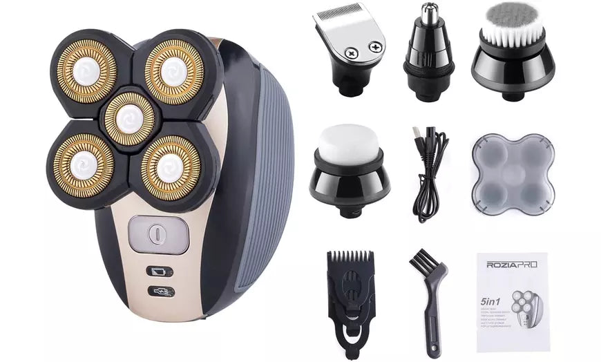 Electric Razor Men Grooming Kit 5 in 1 Wet Dry Rotary Shavers Facial Cleansing