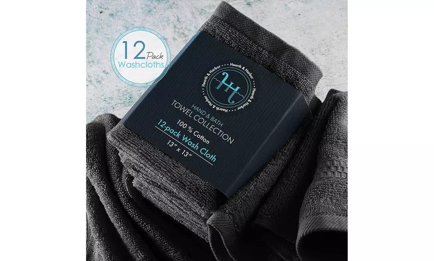 Hearth & Harbor Washcloths - 100% Cotton Set of 12 Soft Multipurpose Washcloths