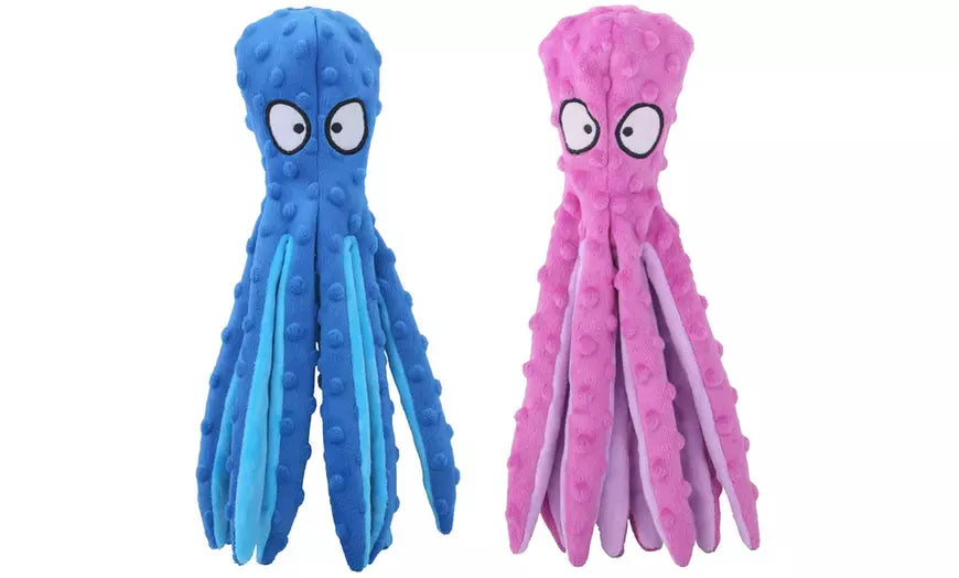 Dog Squeaky Toys Octopus - No Stuffing Crinkle Plush Dog Toys for Puppy Teething