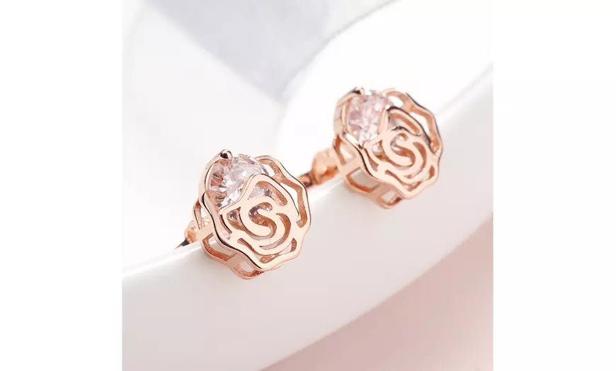 Sterling Silver Caged Rose Stud Earrings with Floating crystals from Swarovski
