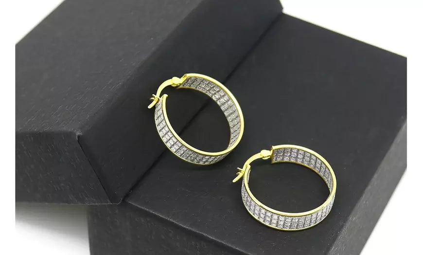 Sterling Silver 3 Row Hoop Earrings Made With Crystals From Swarovski